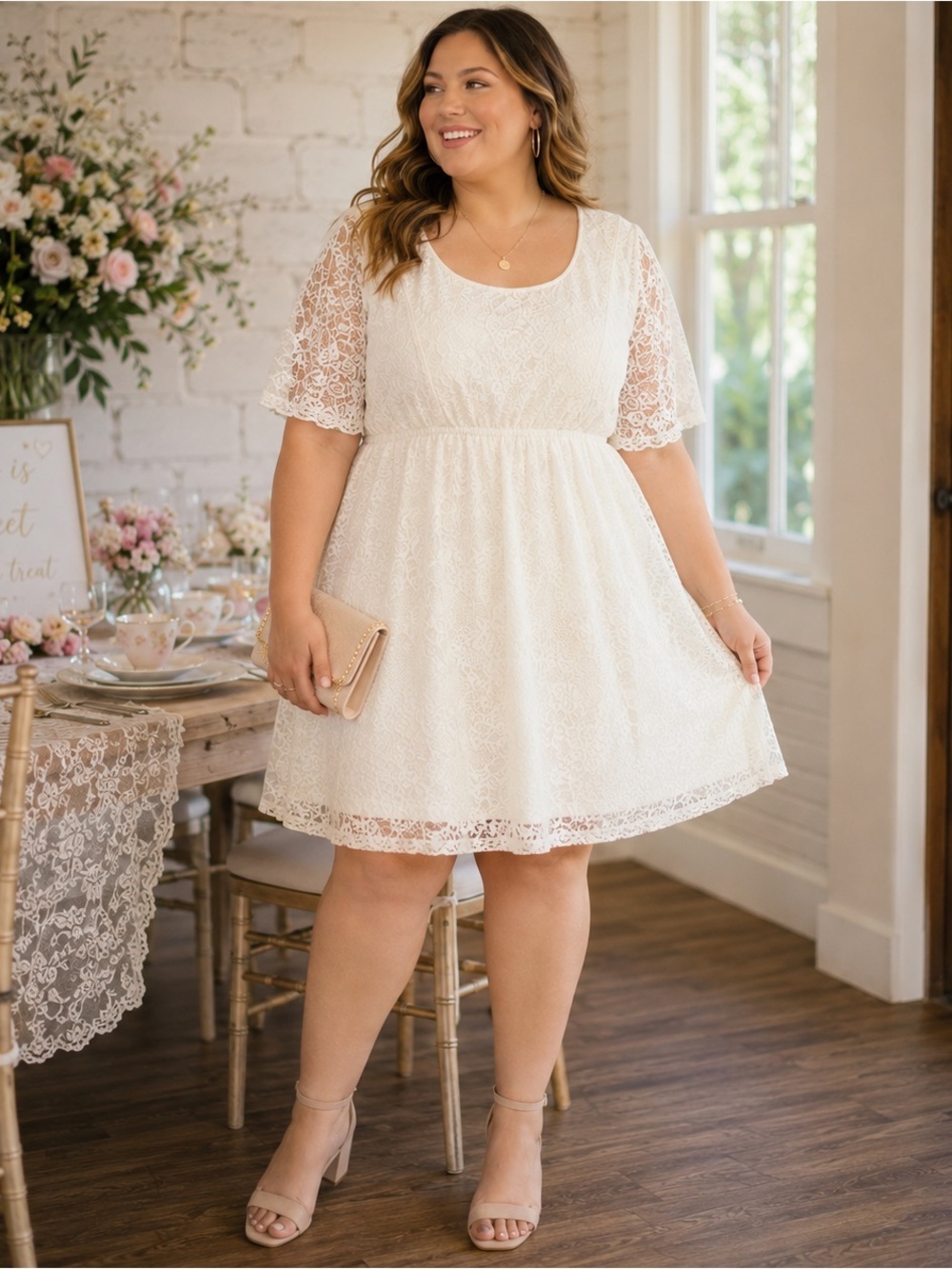 Style & Co White Ivory Lace Empire Waist Dress Size 2X NWT